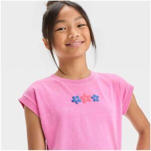 Cat & Jack Girls Weekend Wanderer Pink Short Sleeved Flowered Shirt. Size L 10/1